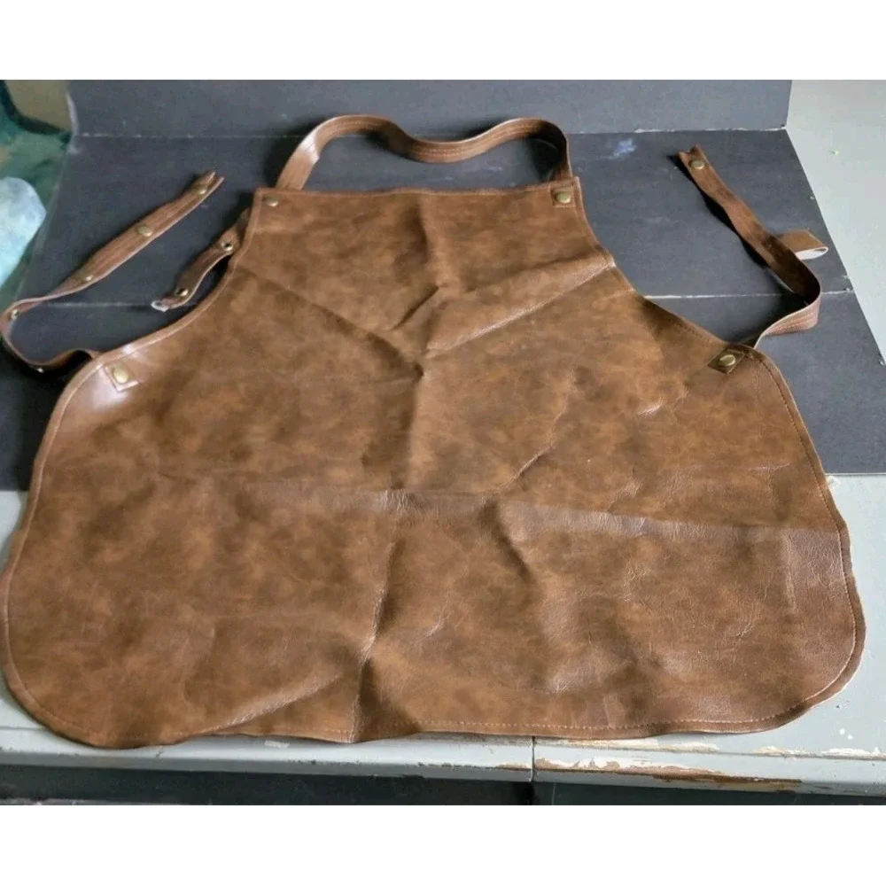 Men One Size heavy-duty marbled brown leather utility apron adjustable Straps